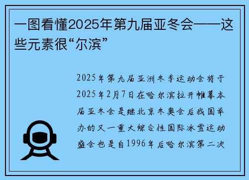 一图看懂2025年第九届亚冬会——这些元素很“尔滨”