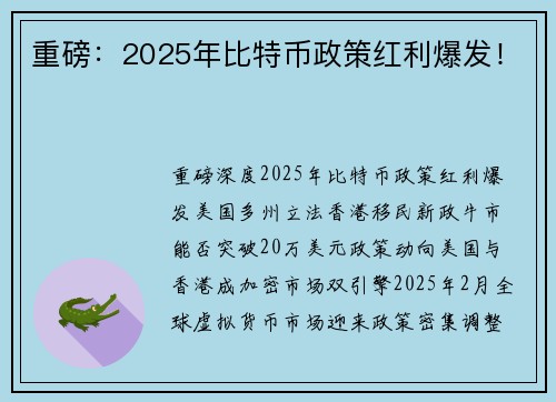 重磅：2025年比特币政策红利爆发！