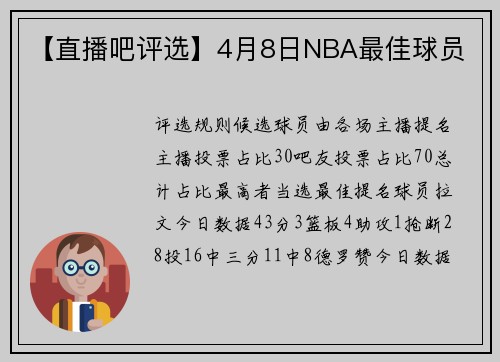 【直播吧评选】4月8日NBA最佳球员