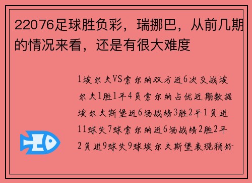 22076足球胜负彩，瑞挪巴，从前几期的情况来看，还是有很大难度